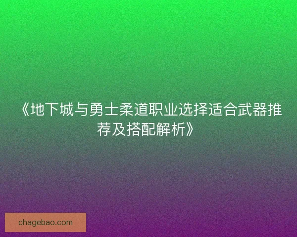 《地下城与勇士柔道职业选择适合武器推荐及搭配解析》